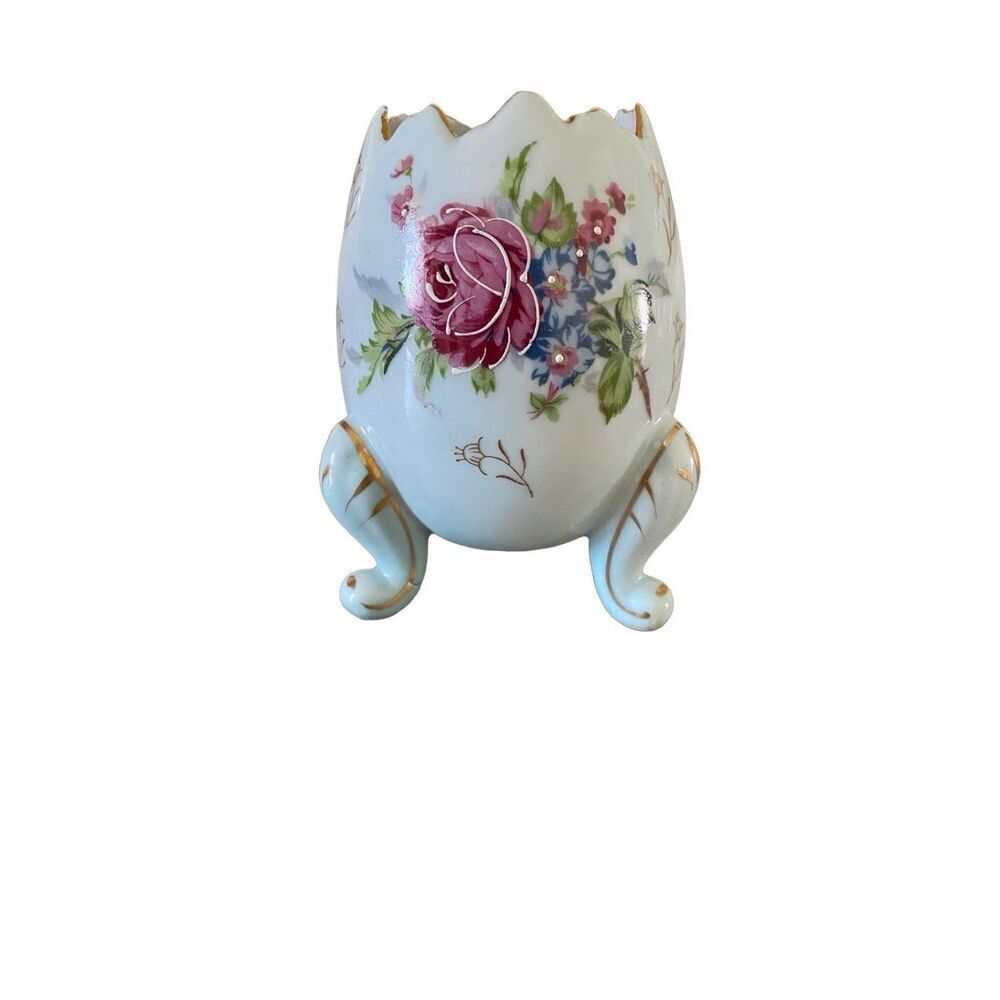 Vintage Napcoware Egg-Shaped Porcelain Vase Blue Floral GREAT CONDITION